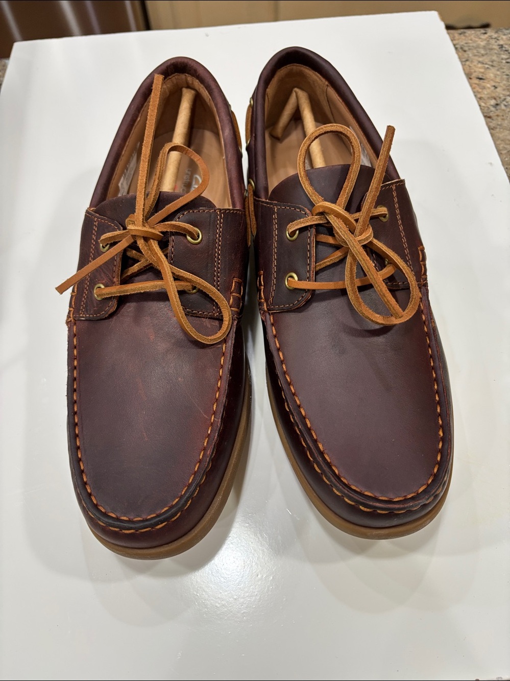 Clarks Men's Dark Brown Leather Boat Shoes with Tan Laces